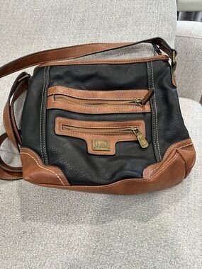 b.o.c. Black and Brown Leather Crossbody Bag with Front Zips